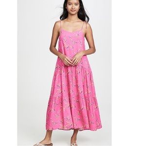 Pink Floral Midi Sundress with Tie Straps